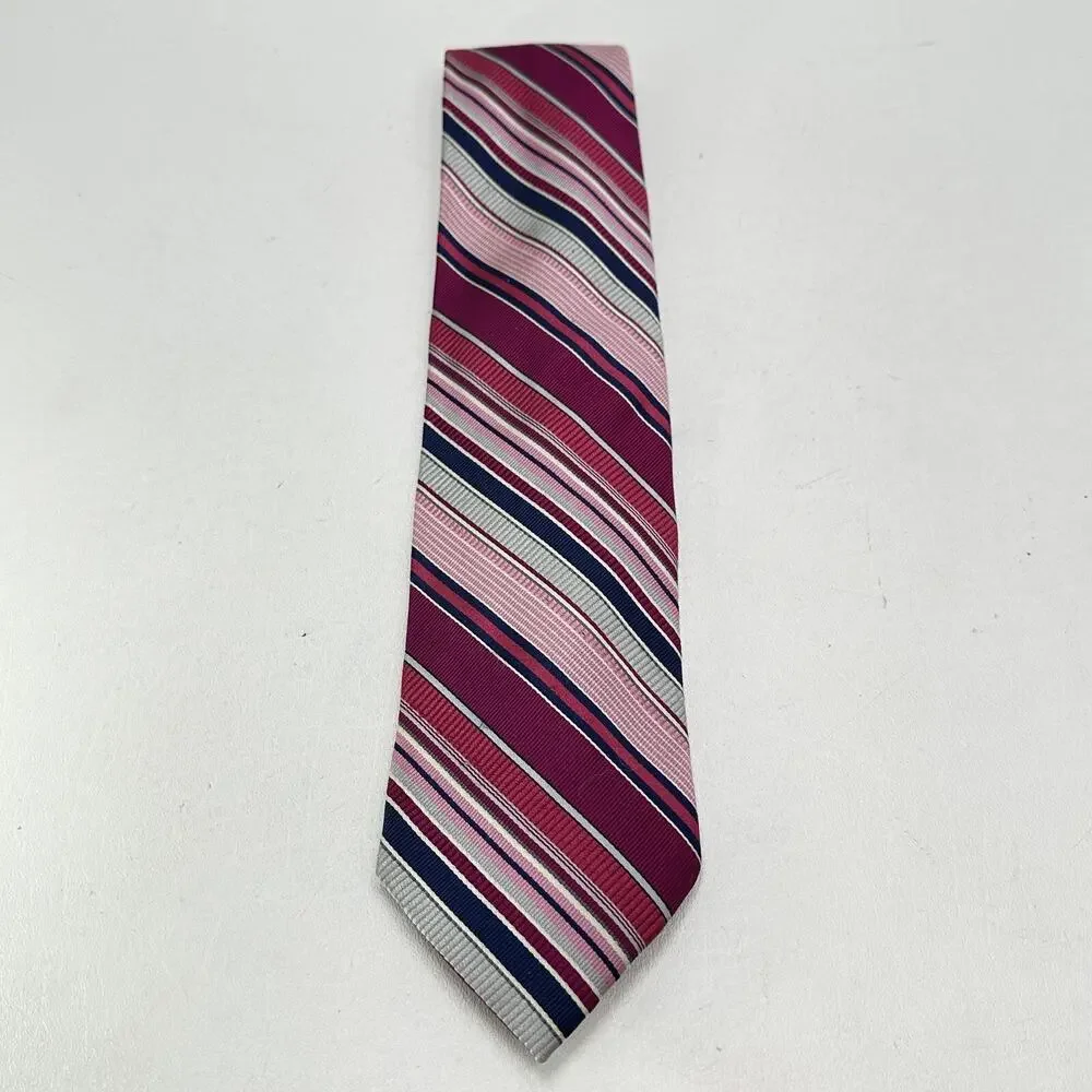 Nordstrom Tie Mens 58 in Silk Cranberry Red Gray Black Diagonal Striped Wide